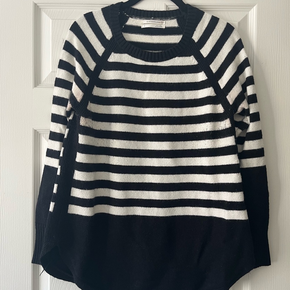 Black and White Crew Neck Striped Sweater